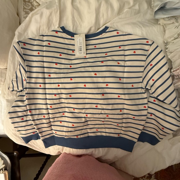 Pact Blue and White Relaxed Long Sleeve 💯 cotton fleece Top - Picture 4 of 5